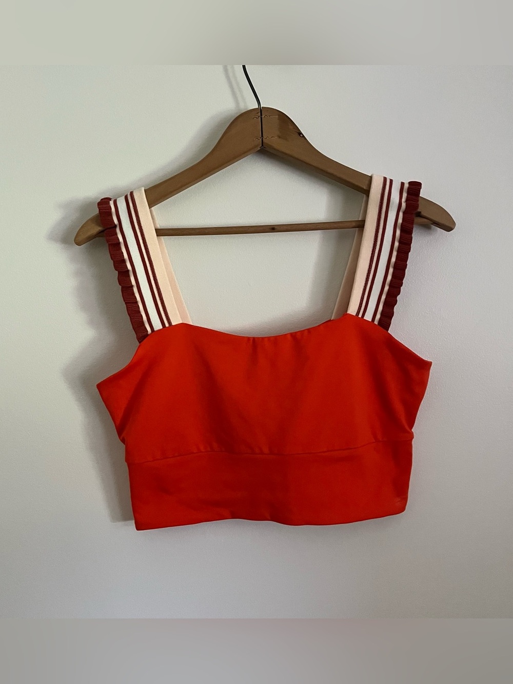 Free People Movement Red Cropped Tank Top with Striped Wide Straps